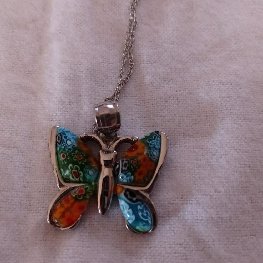 Murano type glass Multi-Colored Butterfly Necklace